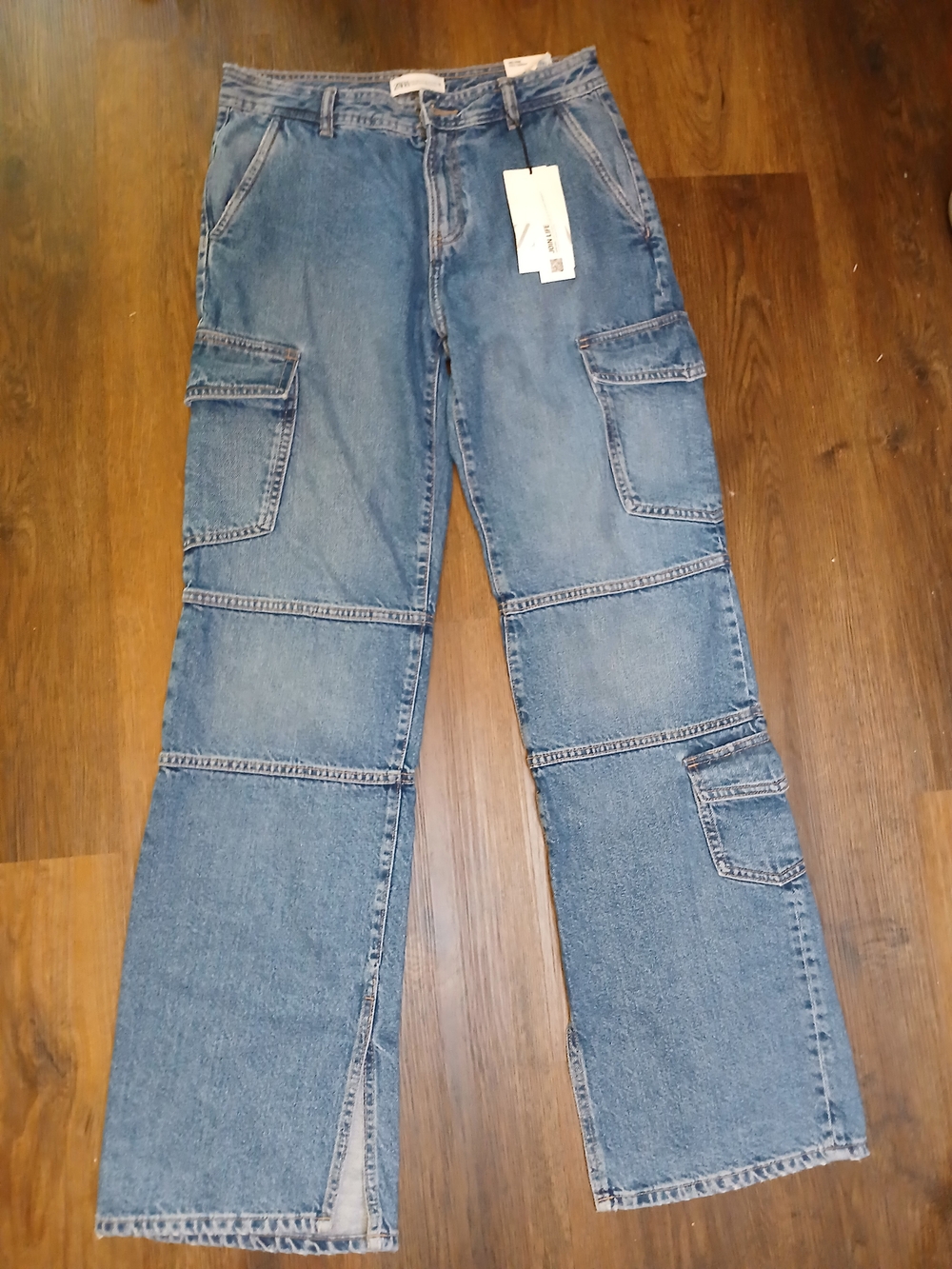 Zara Women's High-Rise Blue Cargo Denim Jeans